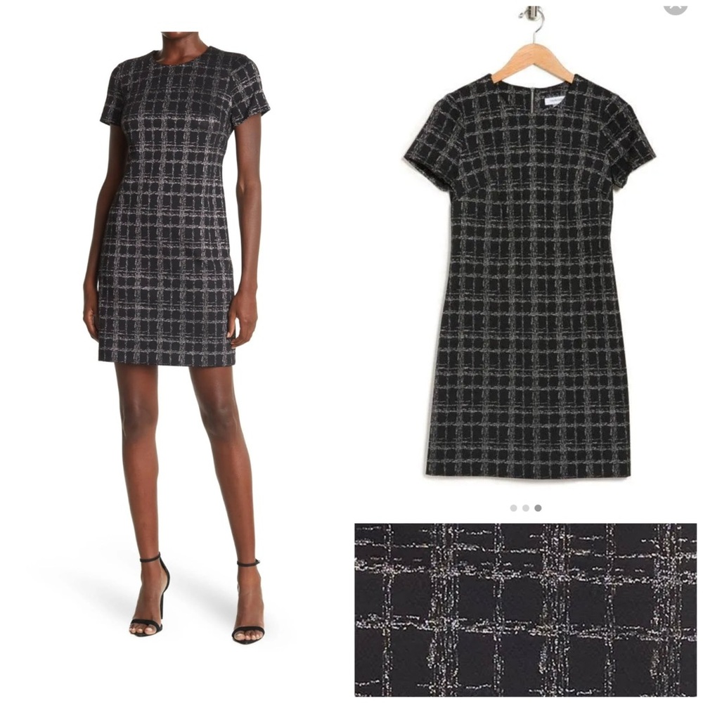HP!! 🎉🎉 EUC Calvin Klein Black and Metallic Printed Sheath Dress. Size 4.